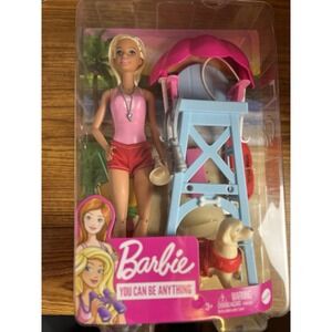 Barbie Lifeguard Playset Blonde Fashion Doll Chair Umbrella Dog & More 2020